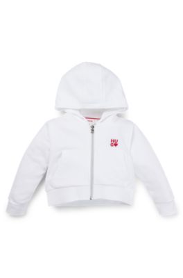 Kids' cotton-blend zip-up hoodie with logo details, White