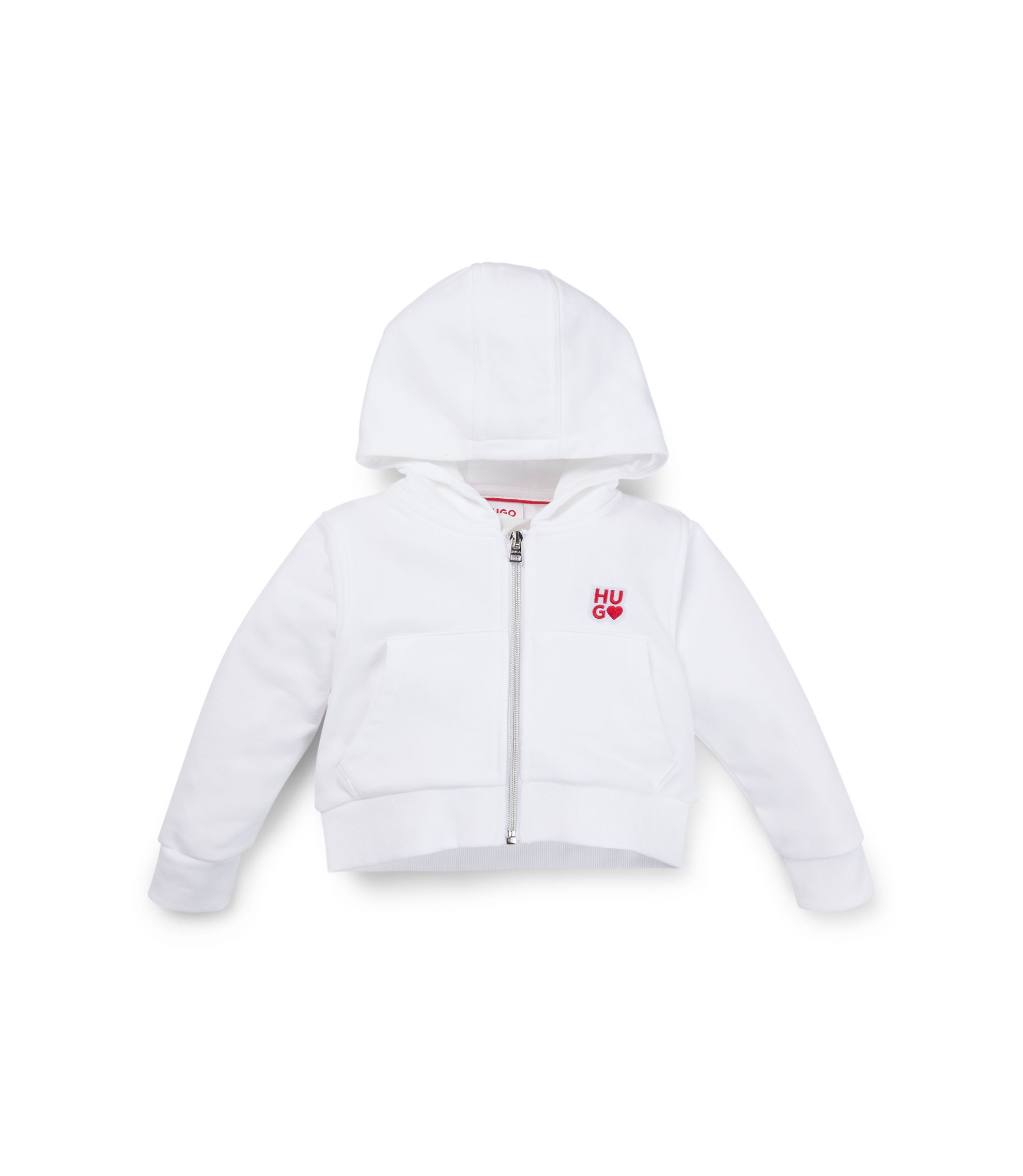 HUGO Kids' cotton-blend zip-up hoodie with logo details White