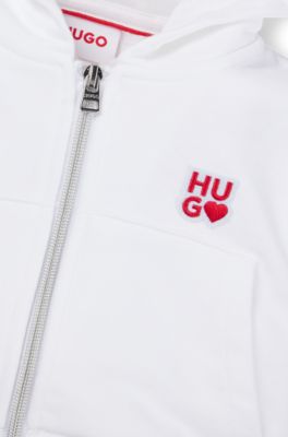 Kids' cotton-blend zip-up hoodie with logo details, White