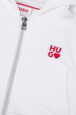 Sweat &agrave; capuche zipp&eacute; en coton m&eacute;lang&eacute; pour enfant, avec logos, Blanc