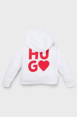 Sweat &agrave; capuche zipp&eacute; en coton m&eacute;lang&eacute; pour enfant, avec logos, Blanc