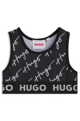 Kids' sports bra in stretch jersey with logo details, Black