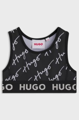 Kids' sports bra in stretch jersey with logo details, Black