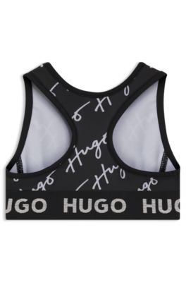 Kids' sports bra in stretch jersey with logo details, Black