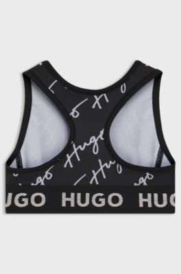 Kids' sports bra in stretch jersey with logo details, Black