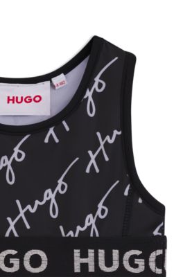 Kids' sports bra in stretch jersey with logo details, Black