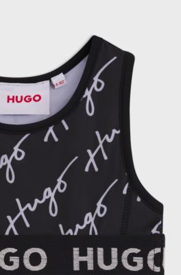 Kids' sports bra in stretch jersey with logo details, Black