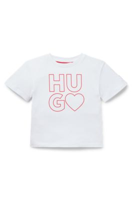 T-shirts f&ouml;r barn i bomull med tryckt logga i konstn&auml;rlig stil, Vit