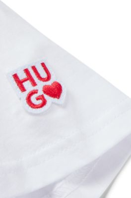 Kids' cotton T-shirt with logo artwork print, White