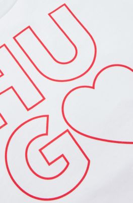 Kids' cotton T-shirt with logo artwork print, White