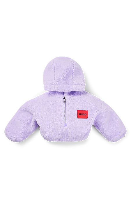 Sudadera con capucha de sherpa para niños con logo bordado en la espalda, Luz púrpura