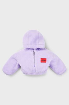 Felpa con cappuccio per bambini in sherpa con logo ricamato sulla parte posteriore, Luce viola
