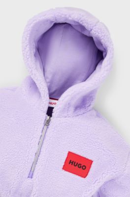 Felpa con cappuccio per bambini in sherpa con logo ricamato sulla parte posteriore, Luce viola