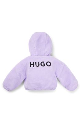 Sweat &agrave; capuche en tissu sherpa pour enfant avec logo brod&eacute; au dos, Violet clair