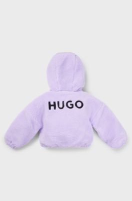 Felpa con cappuccio per bambini in sherpa con logo ricamato sulla parte posteriore, Luce viola