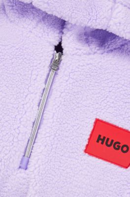 Sweat &agrave; capuche en tissu sherpa pour enfant avec logo brod&eacute; au dos, Violet clair