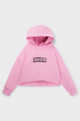 Felpa con cappuccio per bambini in pile con grafica con logo, Rosa