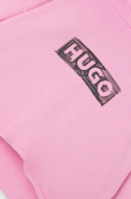 Felpa con cappuccio per bambini in pile con grafica con logo, Rosa