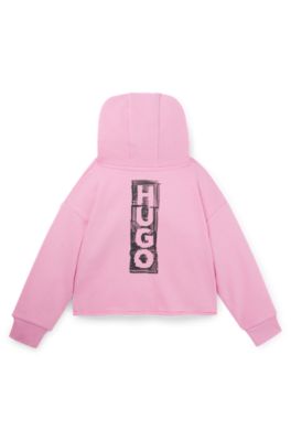 Kids' fleece hoodie with logo artwork, Pink