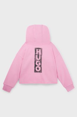 Felpa con cappuccio per bambini in pile con grafica con logo, Rosa