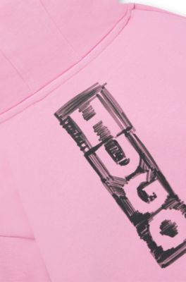 Kids' fleece hoodie with logo artwork, Pink