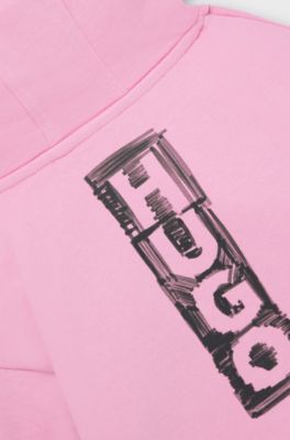 Felpa con cappuccio per bambini in pile con grafica con logo, Rosa