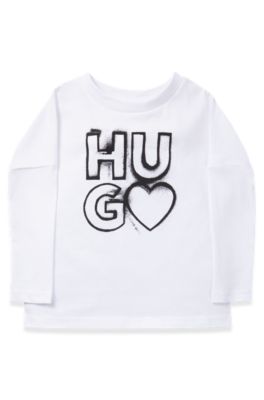 키즈 로고 아트워크 코튼 롱 슬리브 티셔츠, 화이트