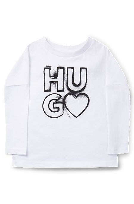 Kids' long-sleeved T-shirt in cotton with logo artwork, White