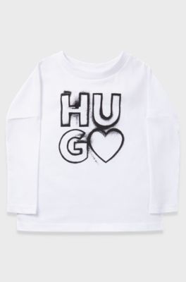 Kids' long-sleeved T-shirt in cotton with logo artwork, White