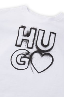 키즈 로고 아트워크 코튼 롱 슬리브 티셔츠, 화이트