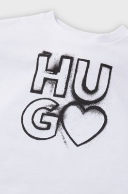 Kids' long-sleeved T-shirt in cotton with logo artwork, White