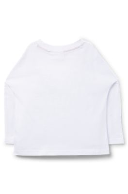 키즈 로고 아트워크 코튼 롱 슬리브 티셔츠, 화이트