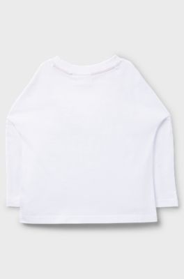 Kids' long-sleeved T-shirt in cotton with logo artwork, White