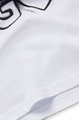 키즈 로고 아트워크 코튼 롱 슬리브 티셔츠, 화이트