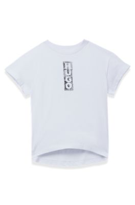 키즈 마커 스타일 로고 루즈 핏 코튼 티셔츠, 화이트