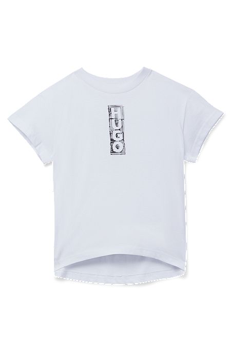 Kids' loose-fit cotton T-shirt with marker-style logo, White