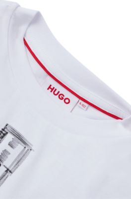 키즈 마커 스타일 로고 루즈 핏 코튼 티셔츠, 화이트