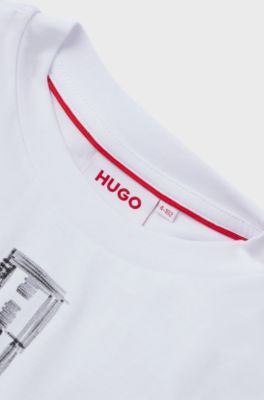 Kids' loose-fit cotton T-shirt with marker-style logo, White