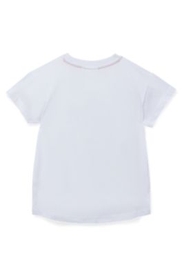 키즈 마커 스타일 로고 루즈 핏 코튼 티셔츠, 화이트