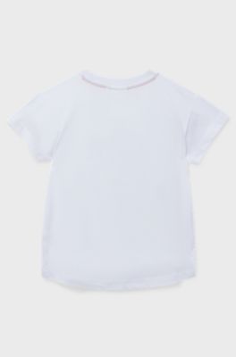 Kids' loose-fit cotton T-shirt with marker-style logo, White