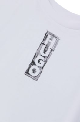 키즈 마커 스타일 로고 루즈 핏 코튼 티셔츠, 화이트