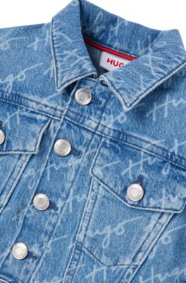 키즈 핸드라이팅 로고 모티프 블루 데님 재킷, 패턴