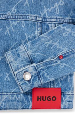 키즈 핸드라이팅 로고 모티프 블루 데님 재킷, 패턴