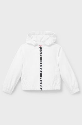 Kids' hooded windbreaker with logo print, White