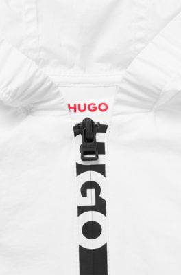 Kids' hooded windbreaker with logo print, White