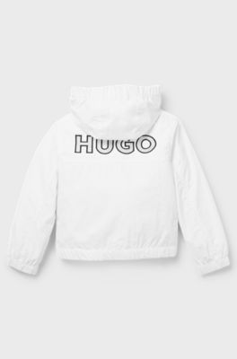 Kids' hooded windbreaker with logo print, White