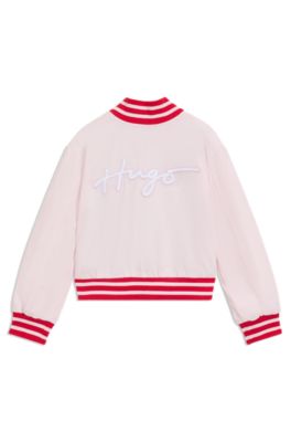 Kids' bomber jacket with embroidered logo details, light pink