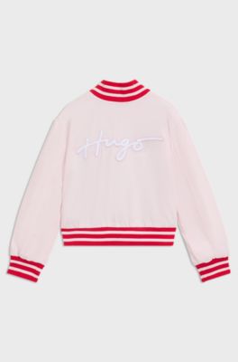 Kids' bomber jacket with embroidered logo details, light pink