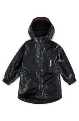Kids' windbreaker in film-coated fabric with rear logo, Black