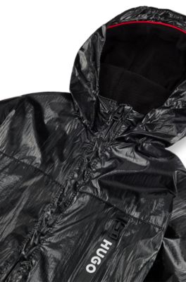 Kids' windbreaker in film-coated fabric with rear logo, Black
